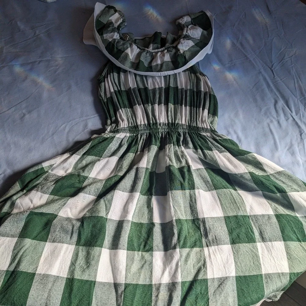 Girls Medium Green and White Checkered Baylor University Kids Dress